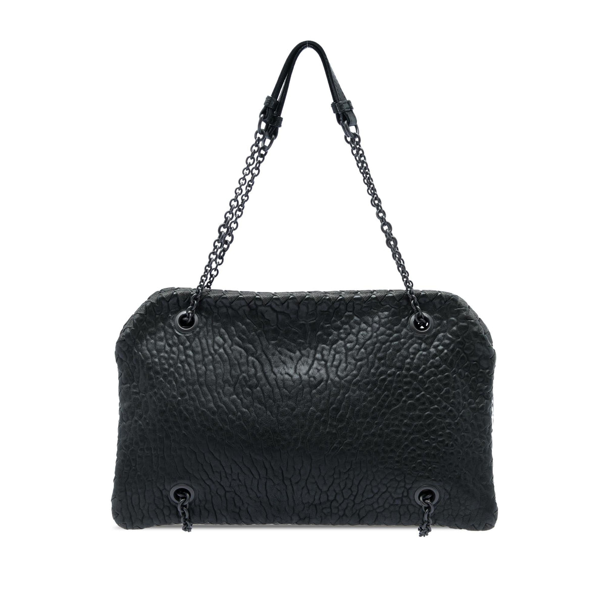 Bottega Veneta Textured Leather Whipstitch Duo Shoulder Bag - Black