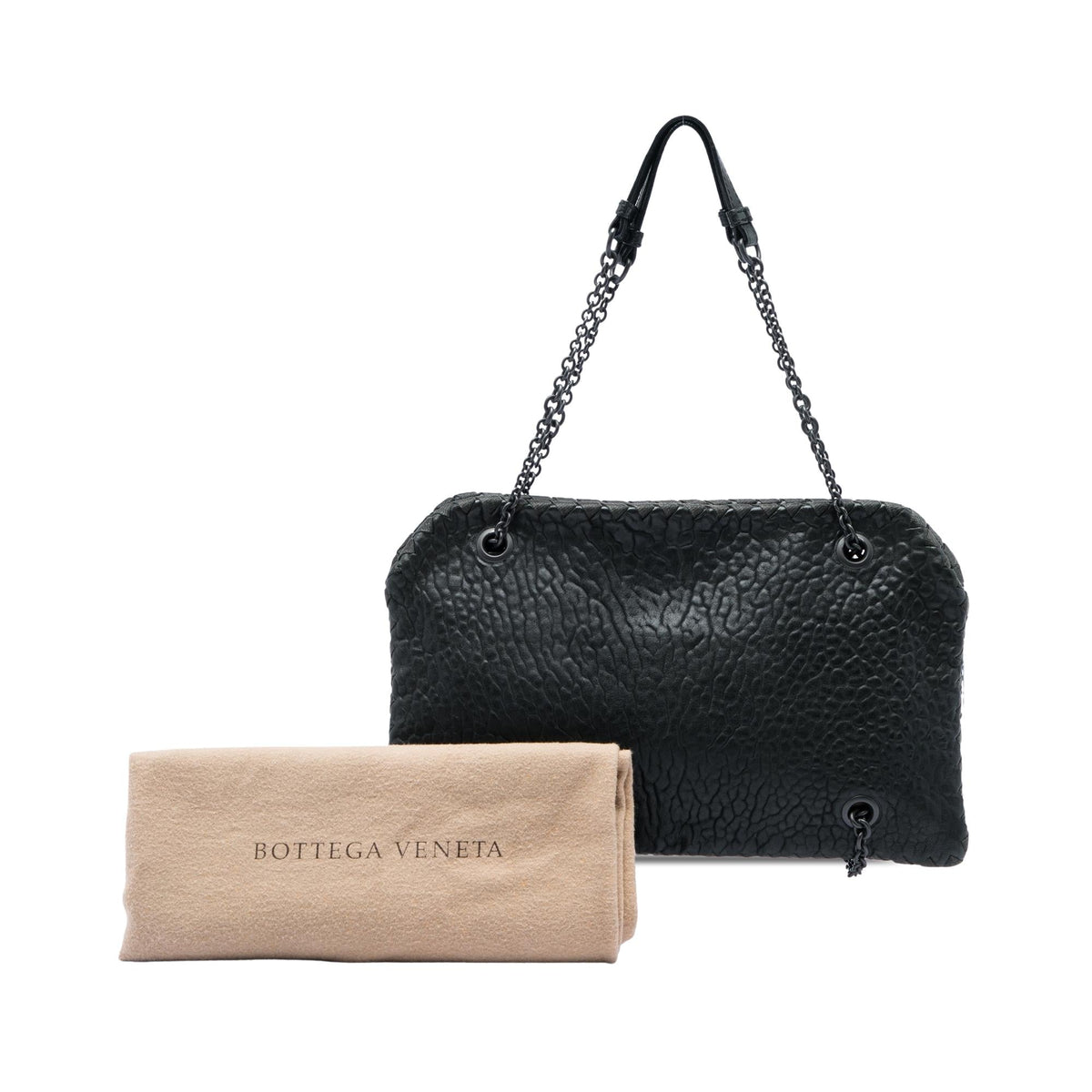 Bottega Veneta Textured Leather Whipstitch Duo Shoulder Bag - Black