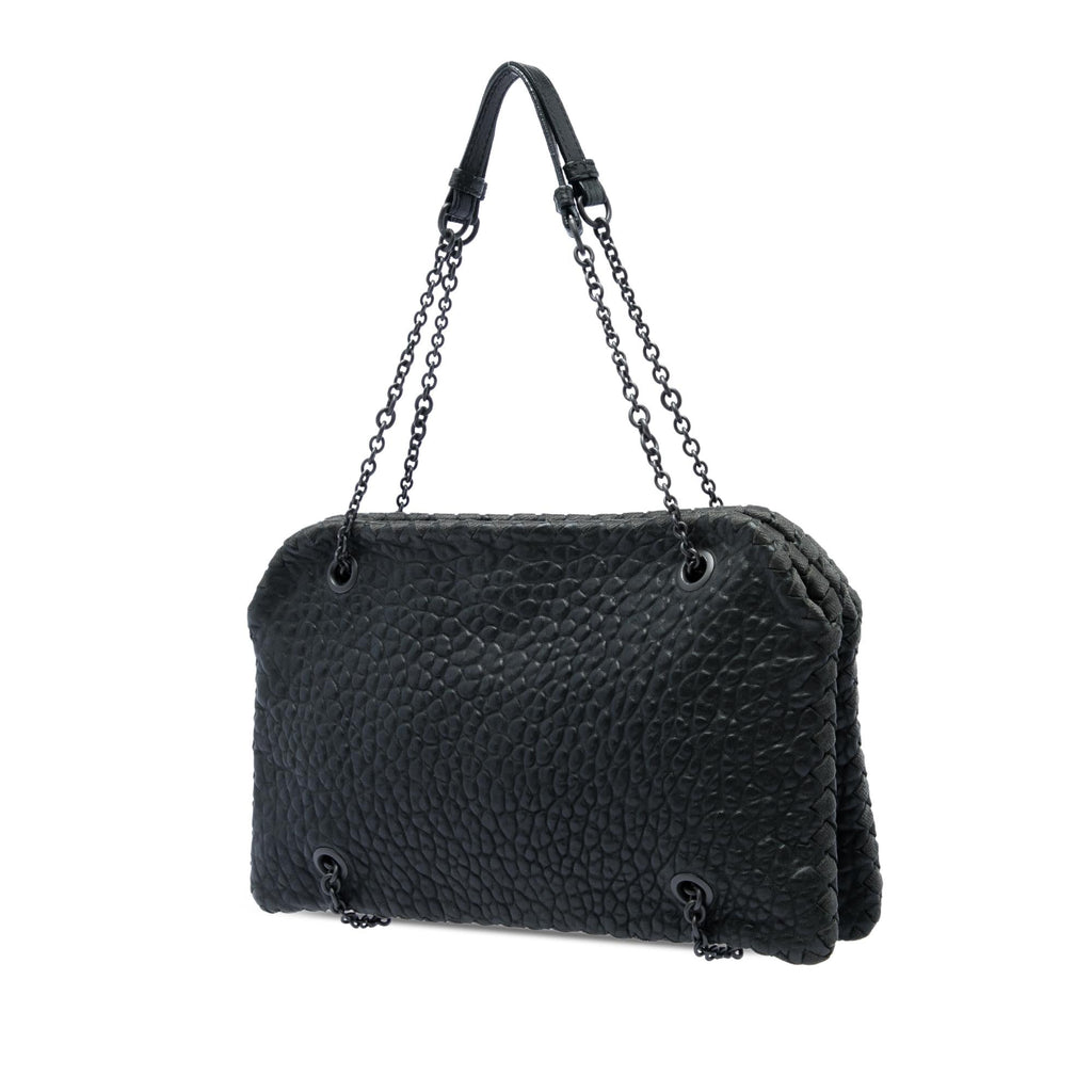 Bottega Veneta Textured Leather Whipstitch Duo Shoulder Bag - Black