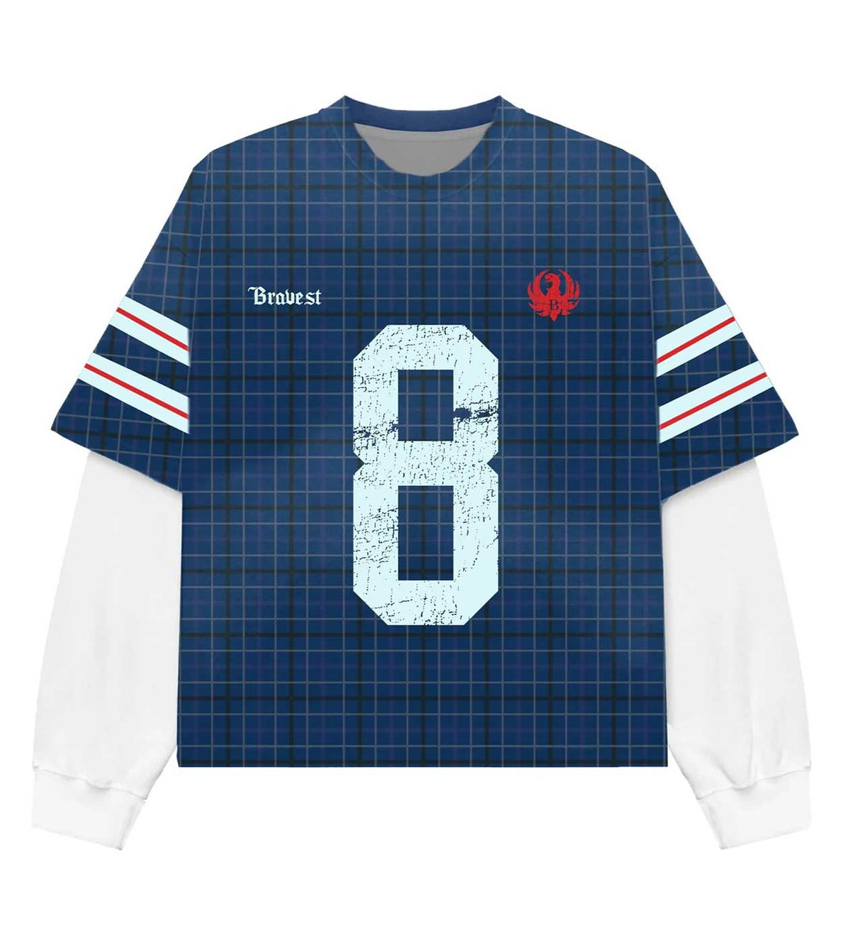Bravest Studios Number 8 Blue Plaid Thermal Tee