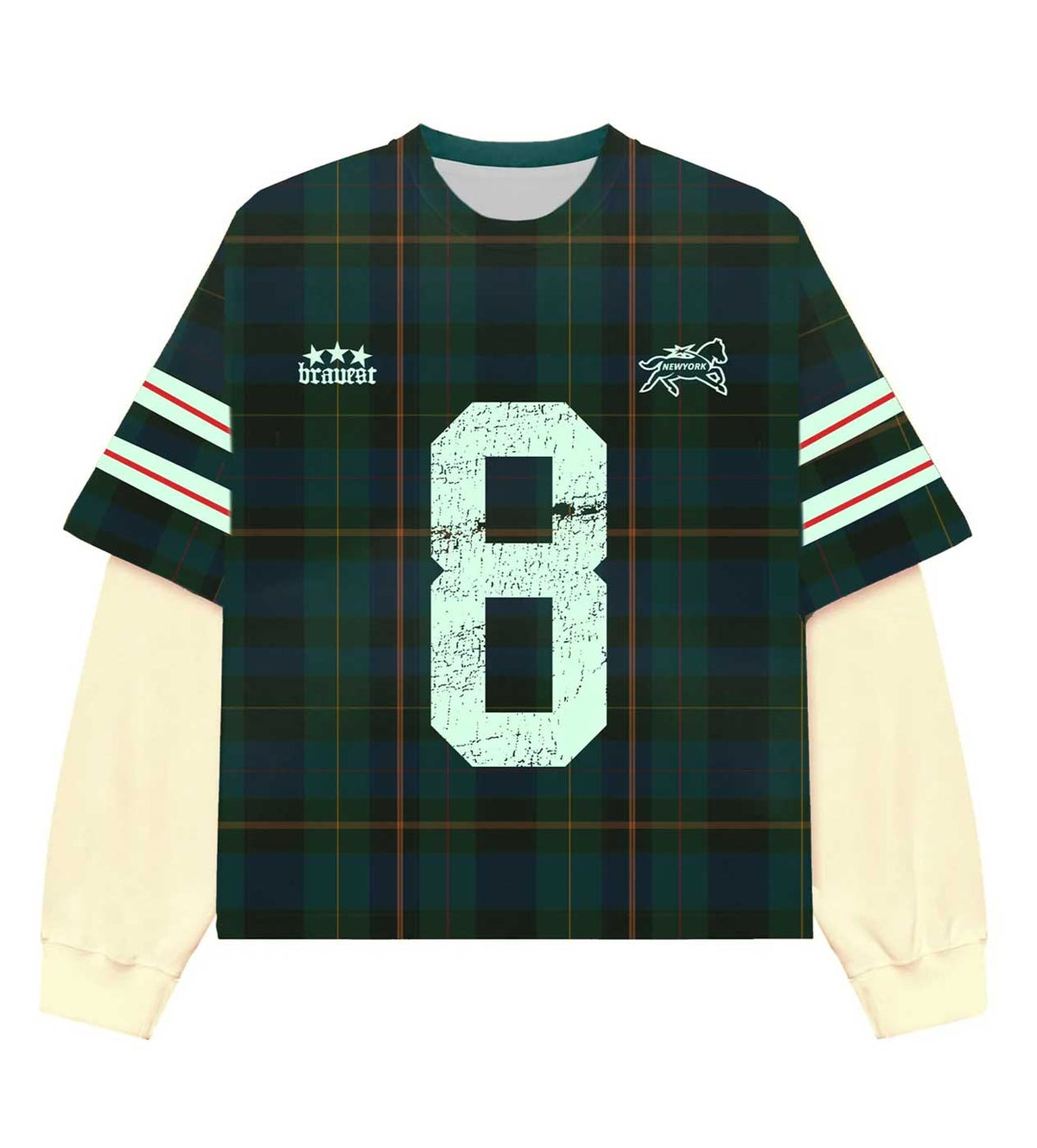 Bravest Studios Number 8 Green Plaid Thermal Tee