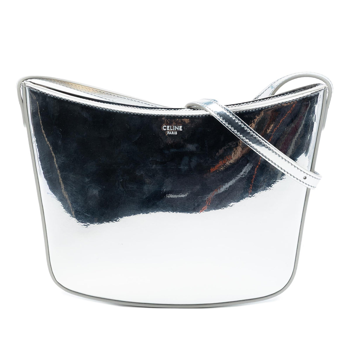 Celine Medium Mirror Calfskin Croque Shoulder Bag - Silver