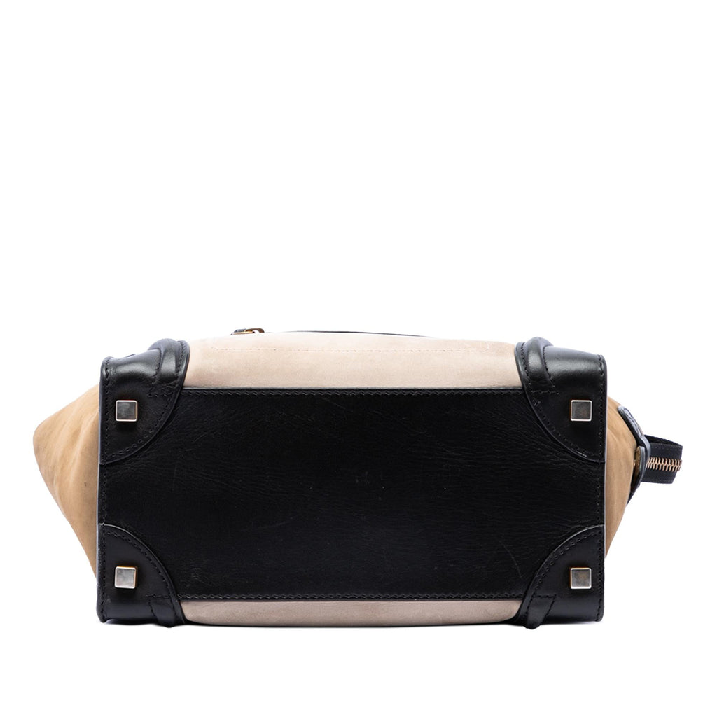 Celine Micro Tricolor Calfskin and Suede Luggage Tote Bag - White