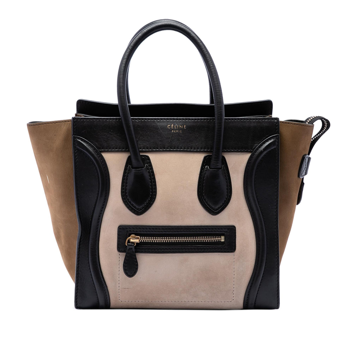 Celine Micro Tricolor Calfskin and Suede Luggage Tote Bag - White