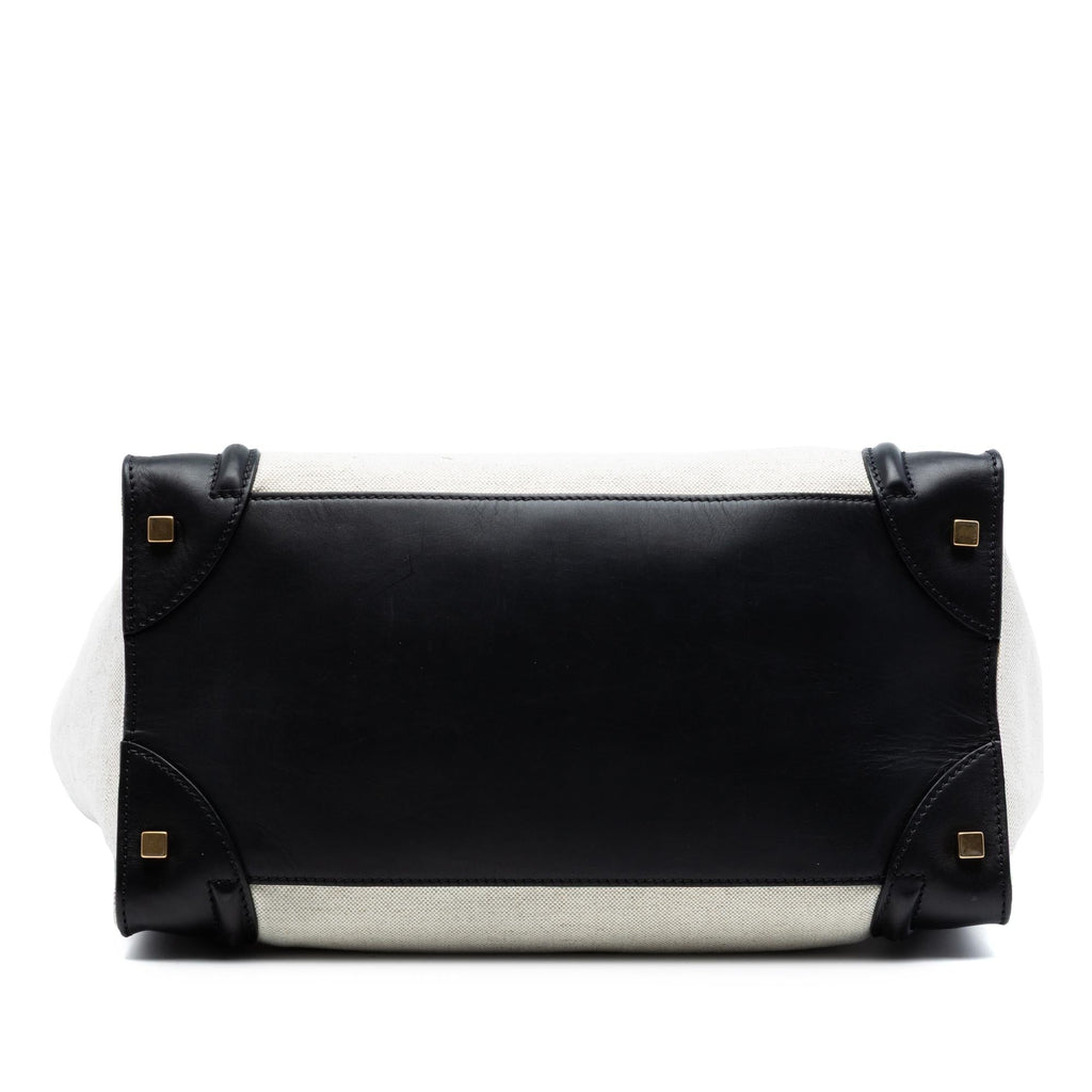 Celine Mini Bicolor Canvas and Leather Luggage Tote Bag - Black/Brown