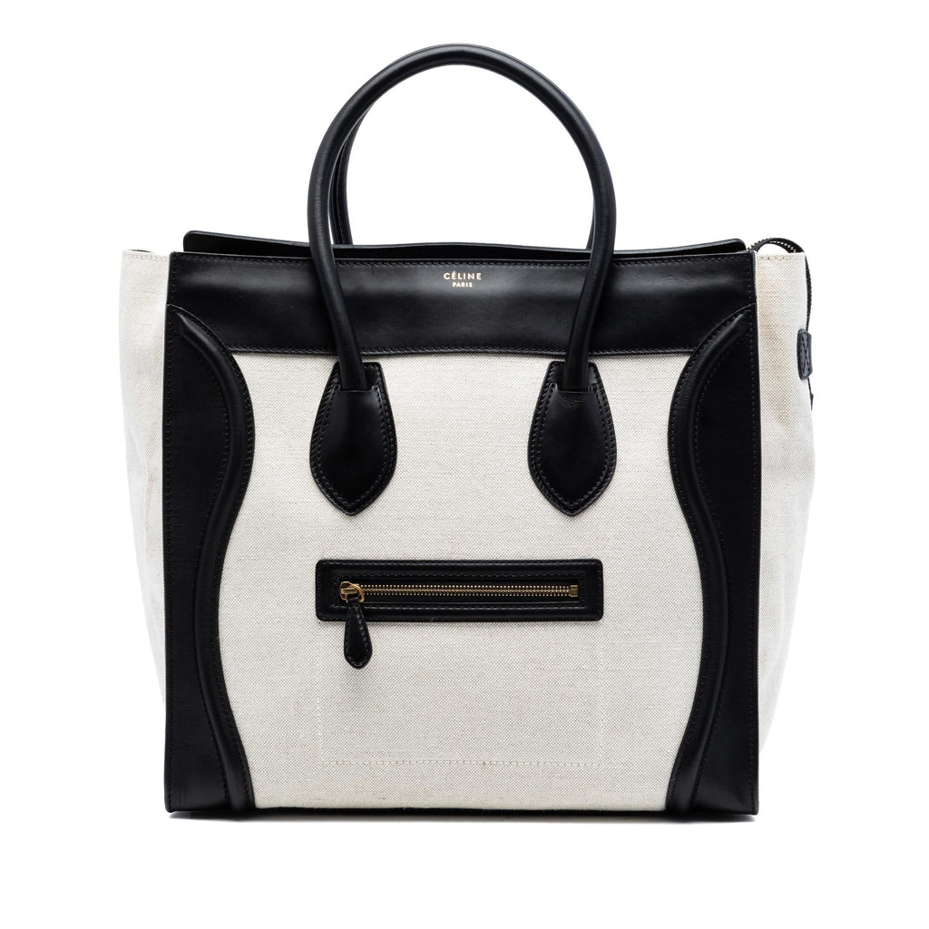 Celine Mini Bicolor Canvas and Leather Luggage Tote Bag - Black/Brown