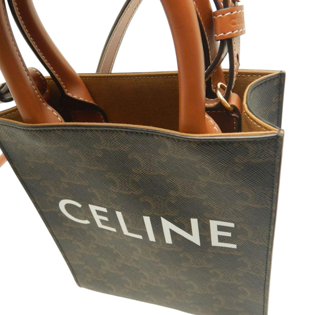 Celine Mini Triomphe Coated Canvas Vertical Cabas Satchel - Brown