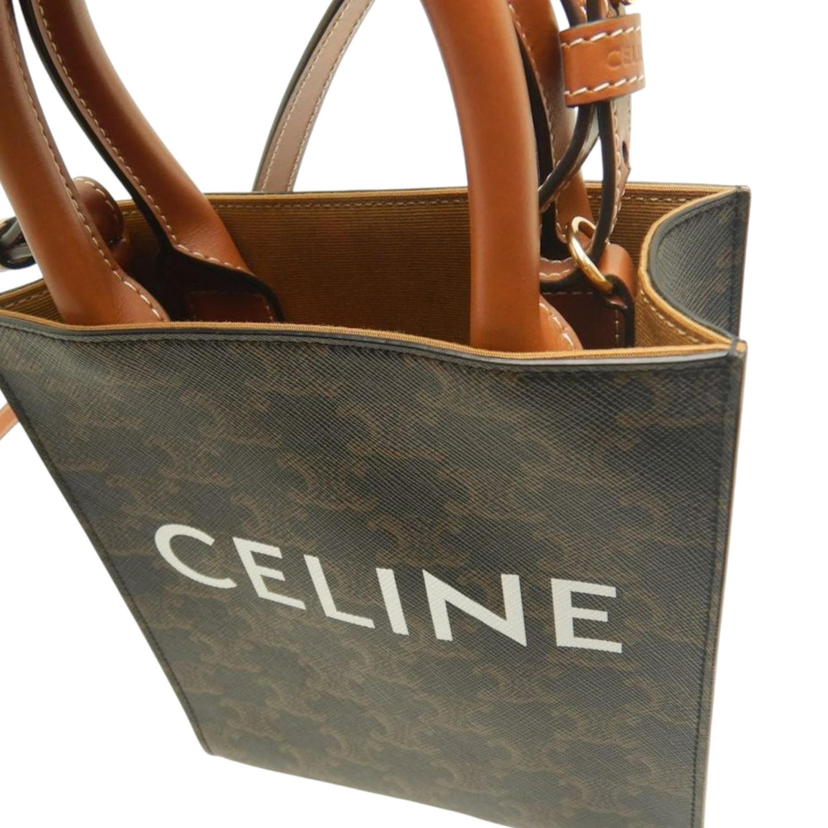 Celine Mini Triomphe Coated Canvas Vertical Cabas Satchel - Brown