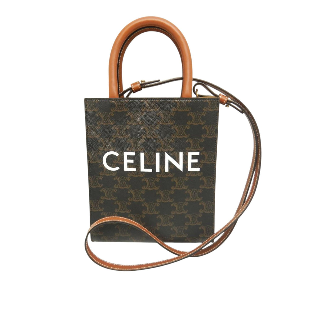 Celine Mini Triomphe Coated Canvas Vertical Cabas Satchel - Brown