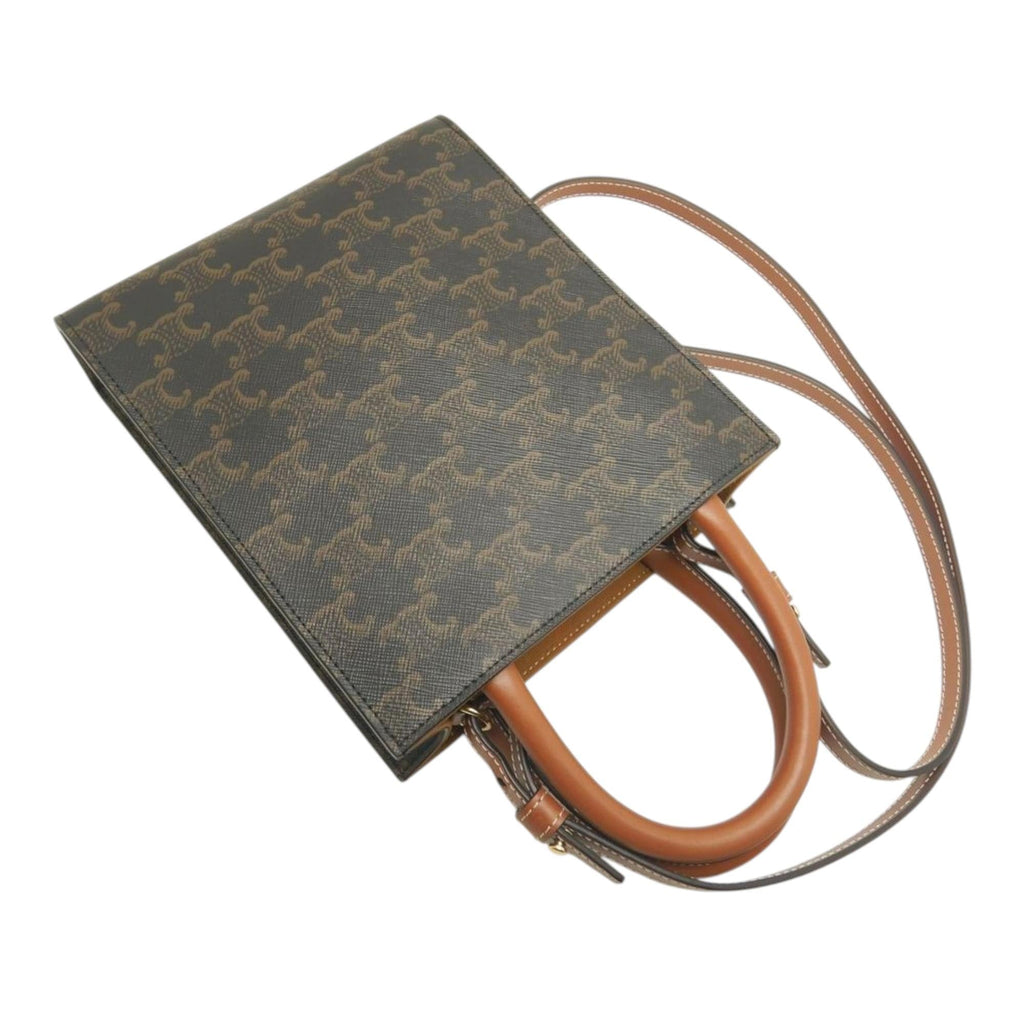 Celine Mini Triomphe Coated Canvas Vertical Cabas Satchel - Brown