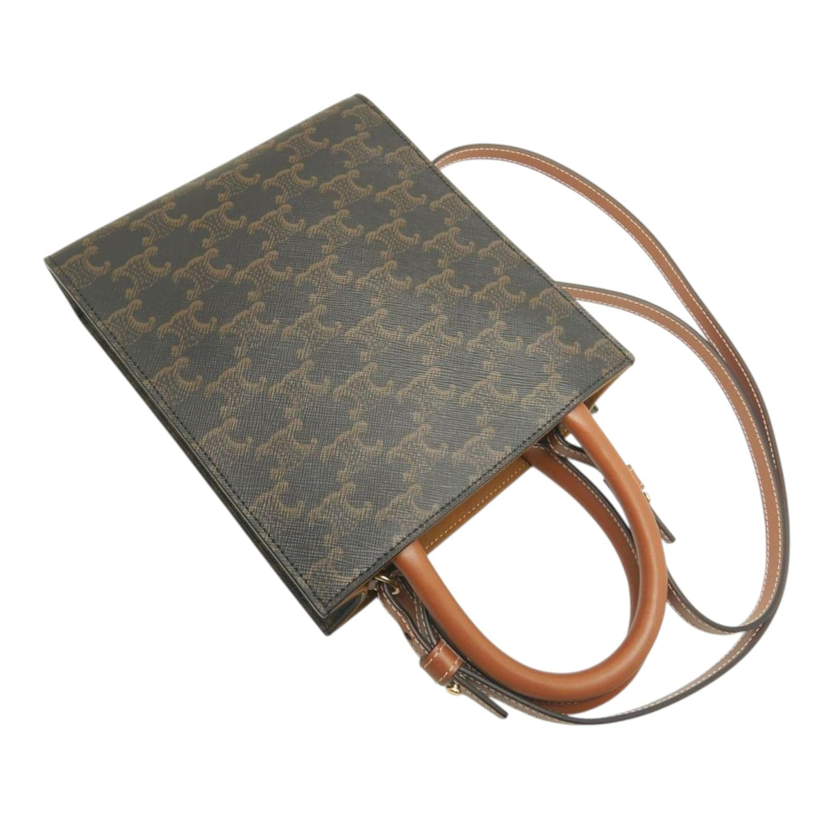 Celine Mini Triomphe Coated Canvas Vertical Cabas Satchel - Brown