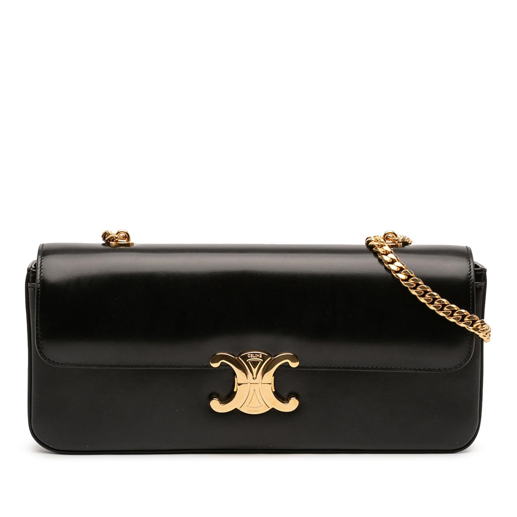 Celine Shiny Calfskin Triomphe Chain Shoulder Bag - Black