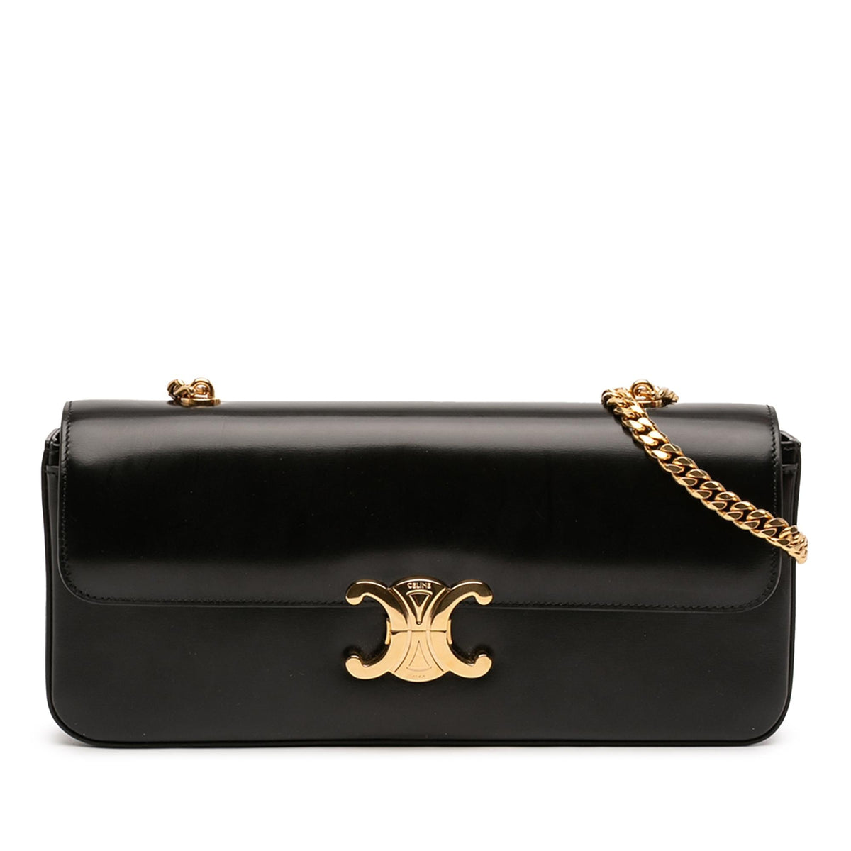 Celine Shiny Calfskin Triomphe Chain Shoulder Bag - Black