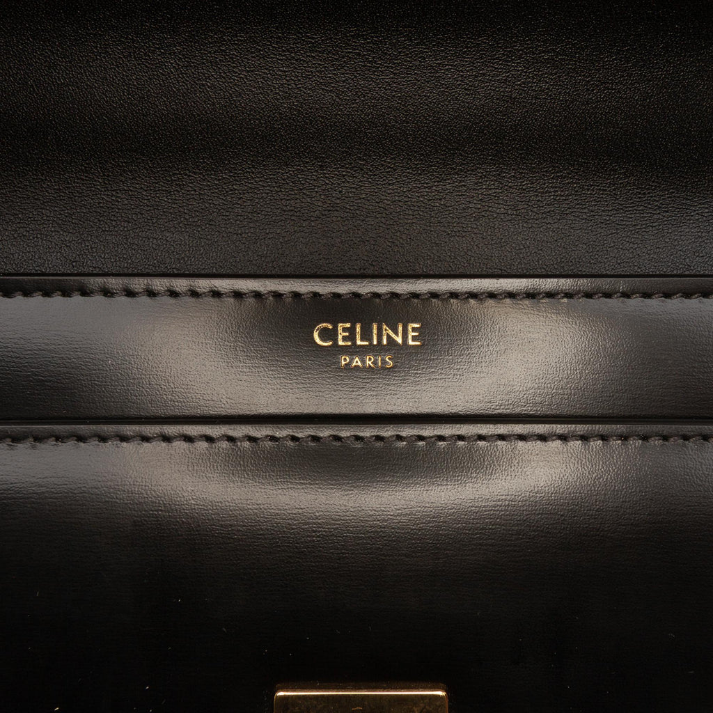 Celine Shiny Calfskin Triomphe Chain Shoulder Bag - Black