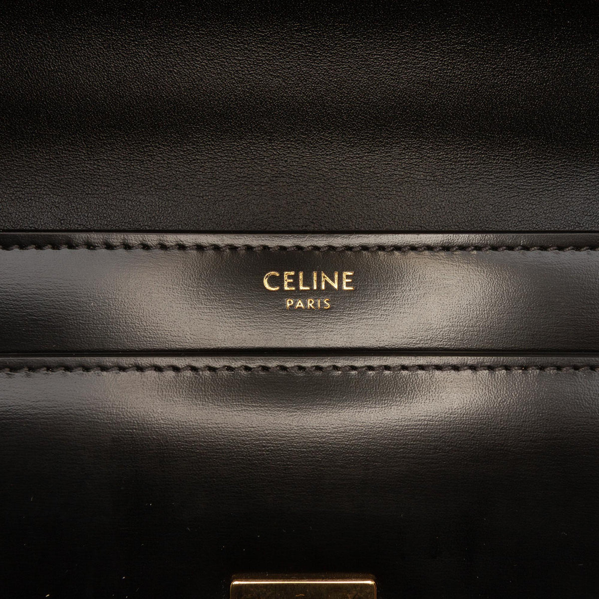 Celine Shiny Calfskin Triomphe Chain Shoulder Bag - Black