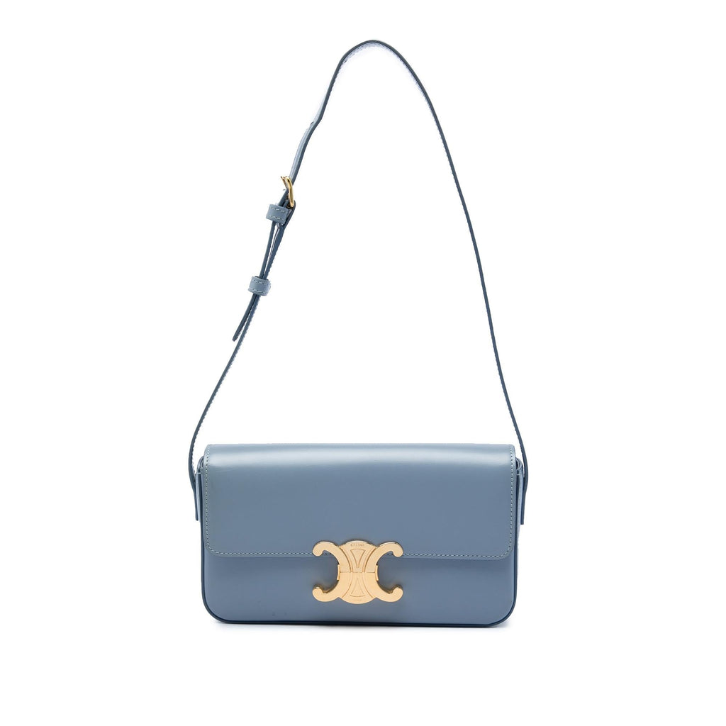 Celine Shiny Calfskin Triomphe Claude Shoulder Bag - Blue