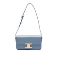 Celine Shiny Calfskin Triomphe Claude Shoulder Bag - Blue