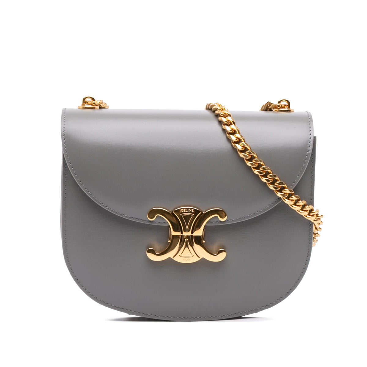 Celine Teen Shiny Calfskin Triomphe Besace Clea Chain Crossbody Bag - Grey