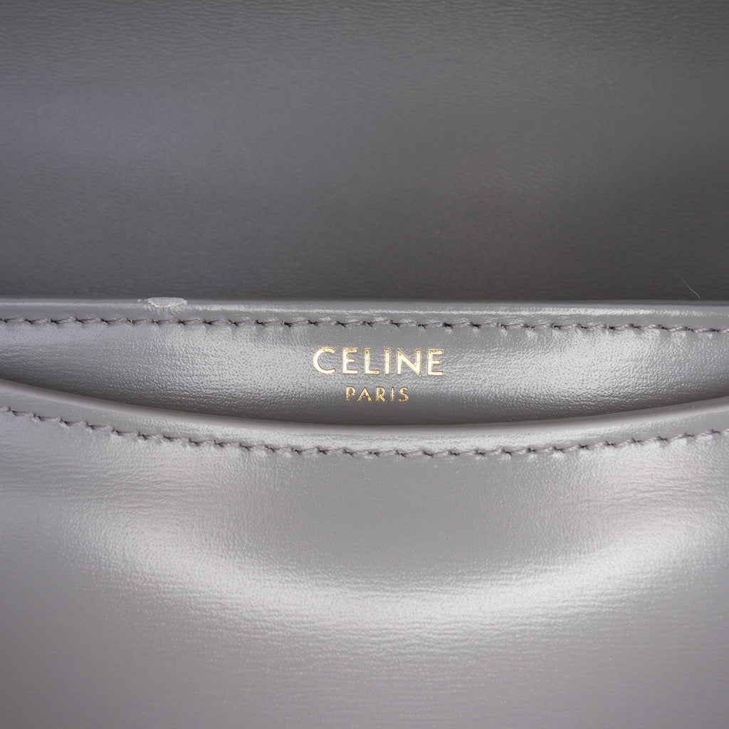 Celine Teen Shiny Calfskin Triomphe Besace Clea Chain Crossbody Bag - Grey
