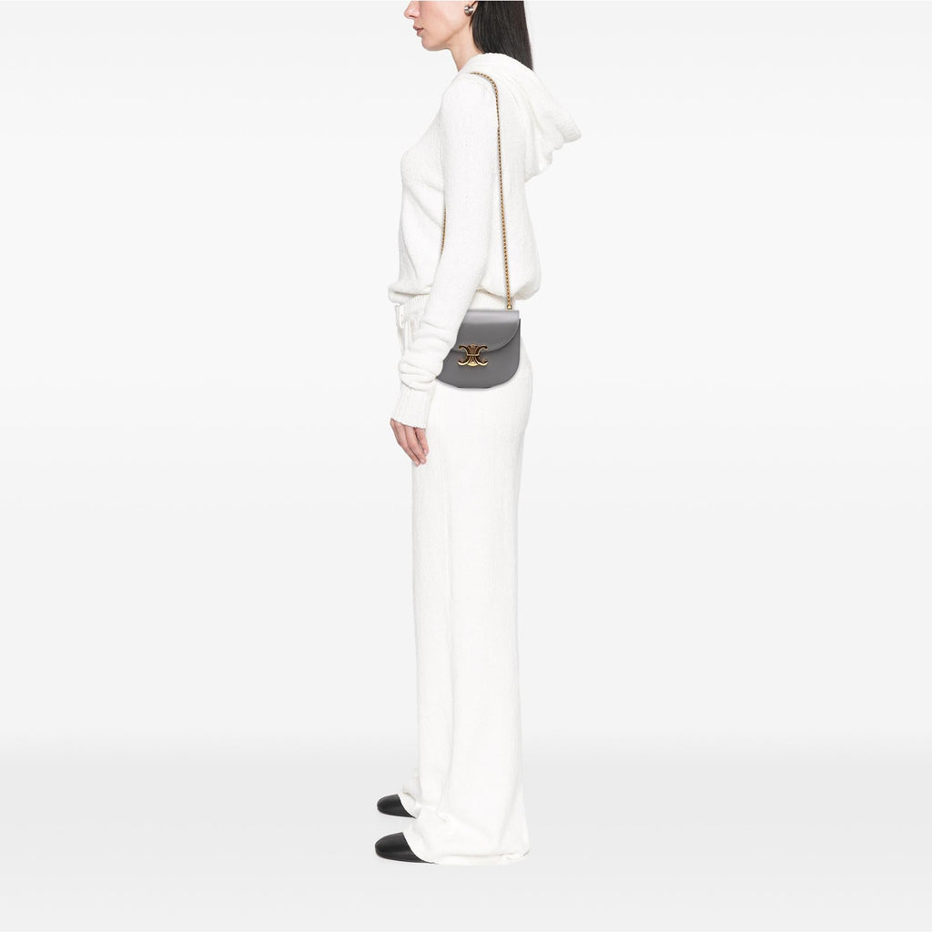 Celine Teen Shiny Calfskin Triomphe Besace Clea Chain Crossbody Bag - Grey