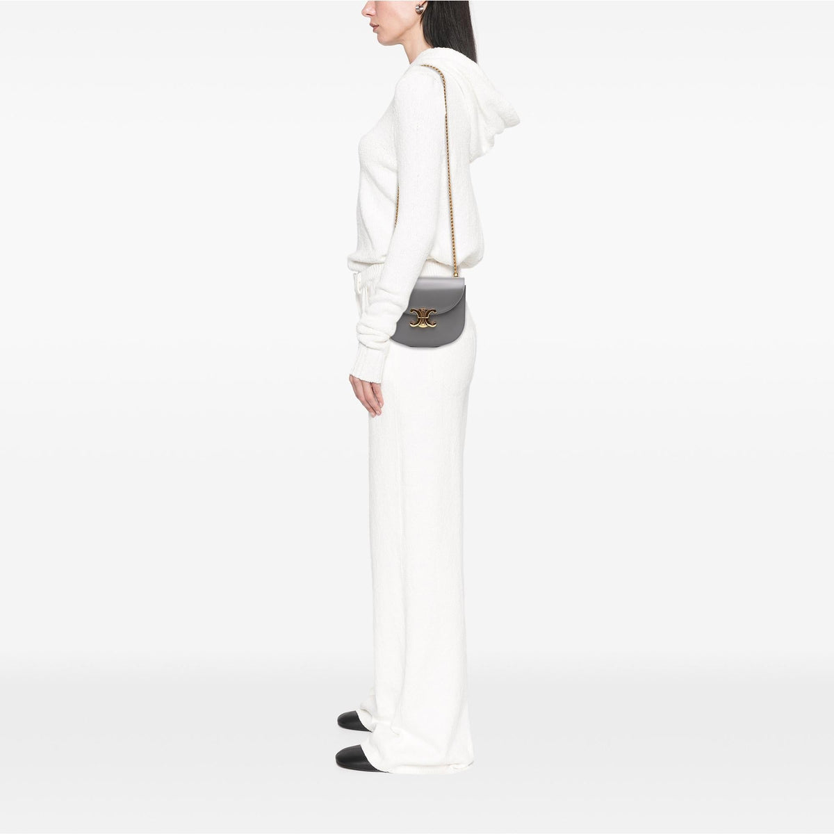 Celine Teen Shiny Calfskin Triomphe Besace Clea Chain Crossbody Bag - Grey