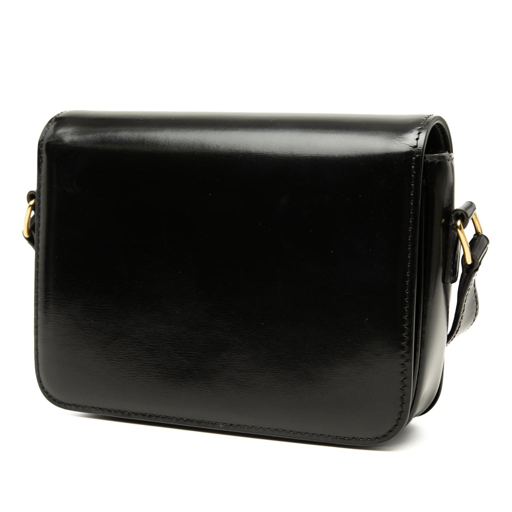 Celine Teen Shiny Calfskin Triomphe Crossbody Bag - Black