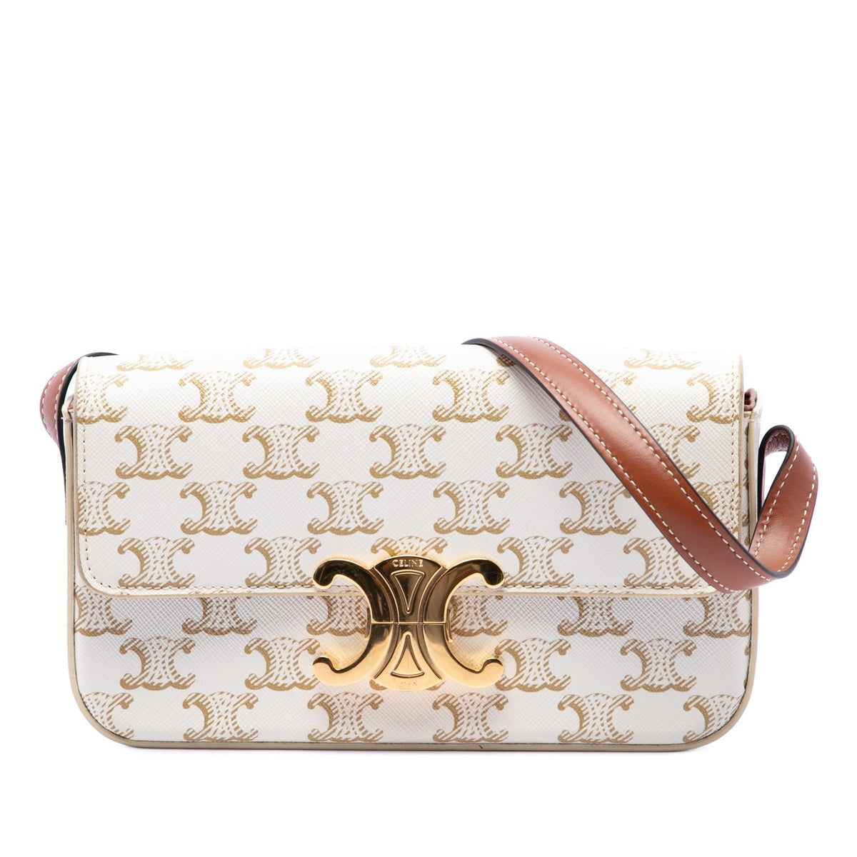 Celine Triomphe Coated Canvas Claude Shoulder Bag - White