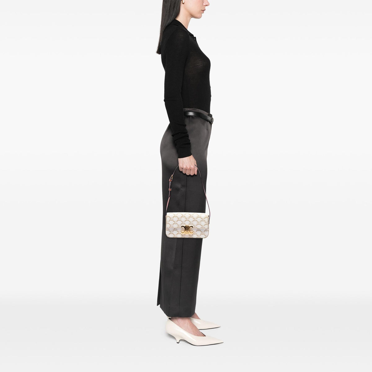 Celine Triomphe Coated Canvas Claude Shoulder Bag - White