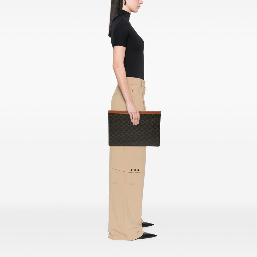 Celine Triomphe Coated Canvas Clutch - Brown