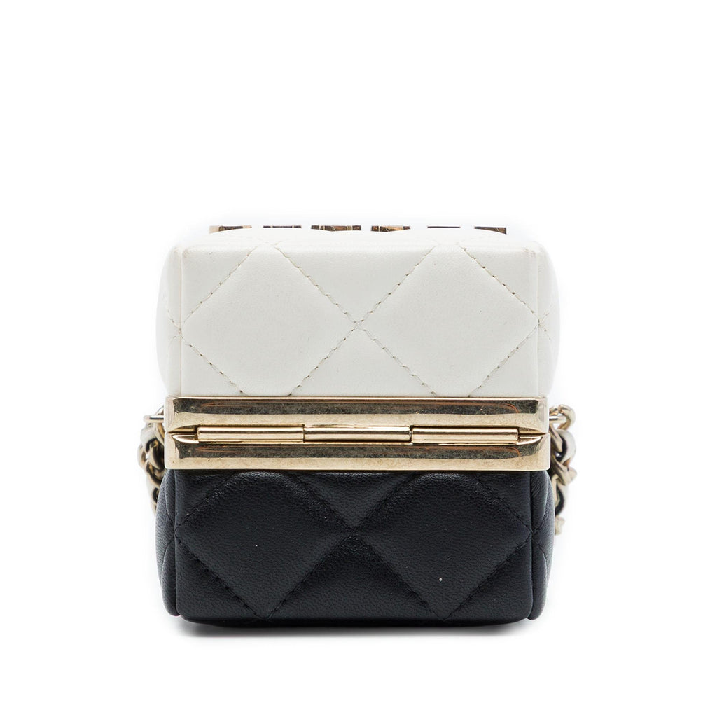 Chanel Bicolor Quilted Lambskin Cube Clutch with Chain - Black/White