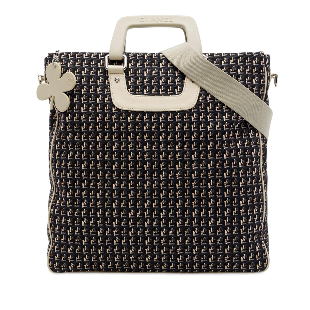 Chanel CC Canvas Clover Vertical Tote Bag - Black