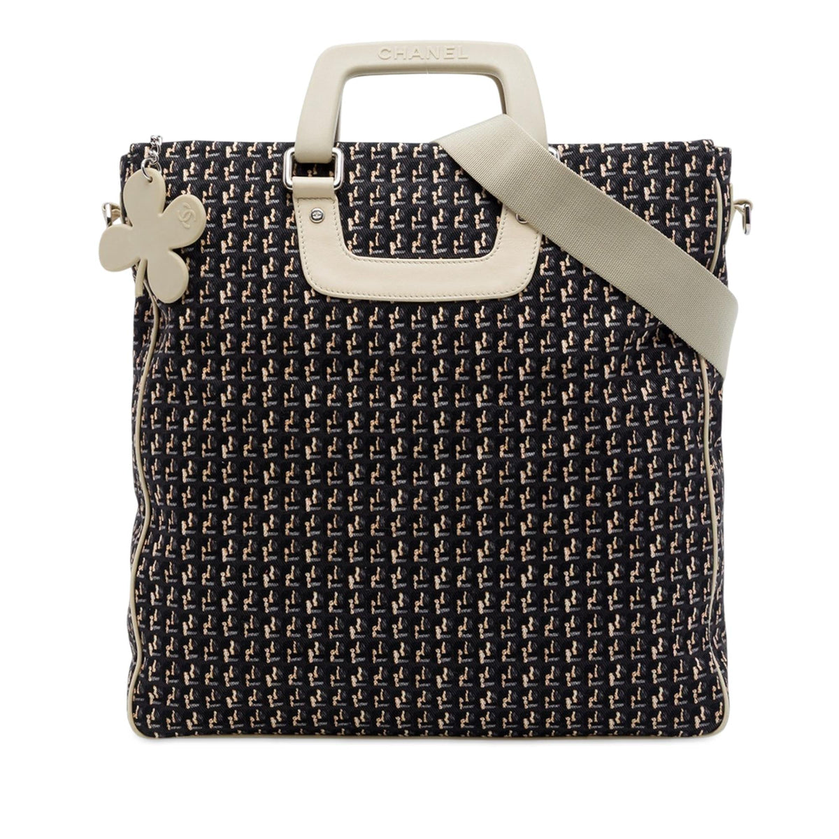 Chanel CC Canvas Clover Vertical Tote Bag - Black