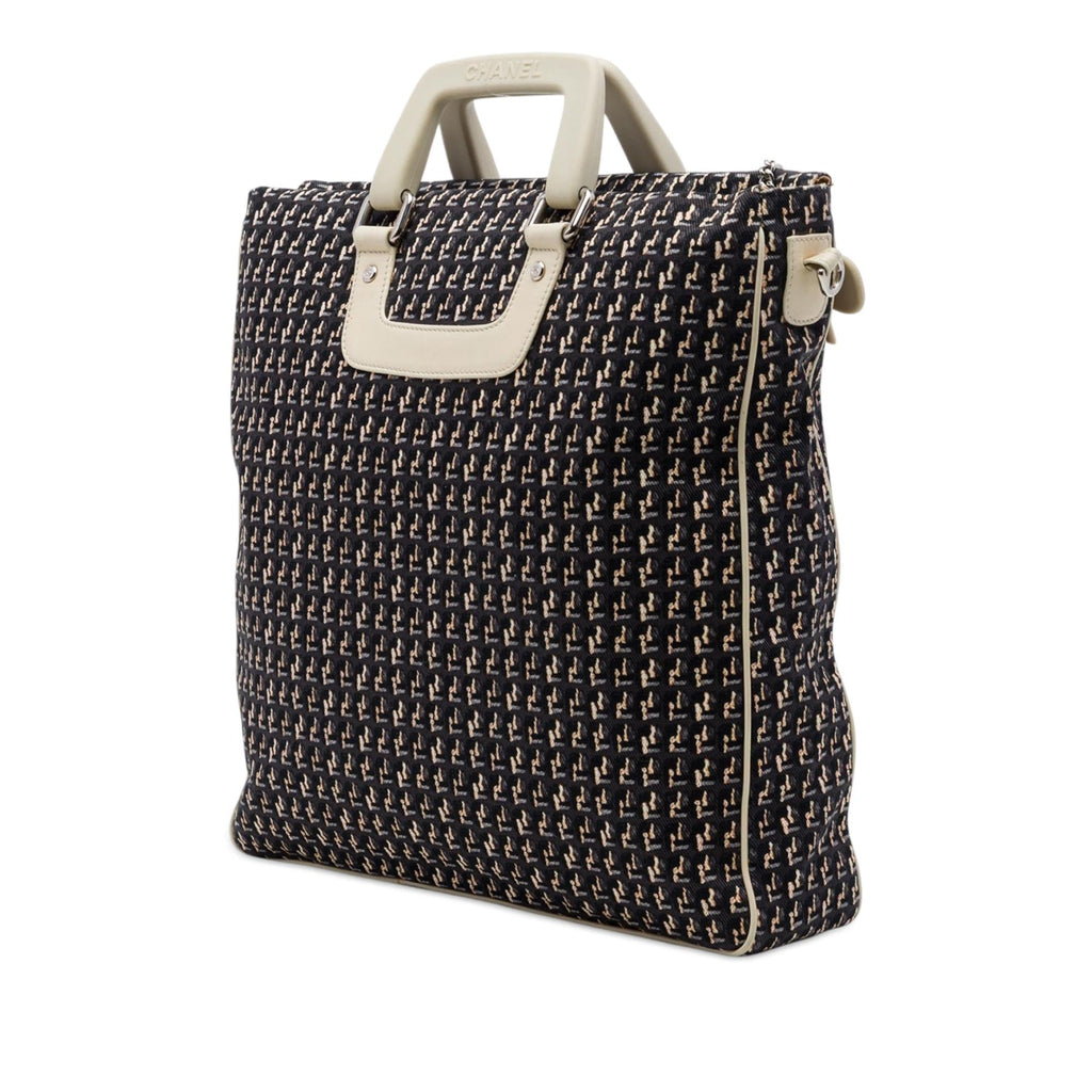 Chanel CC Canvas Clover Vertical Tote Bag - Black