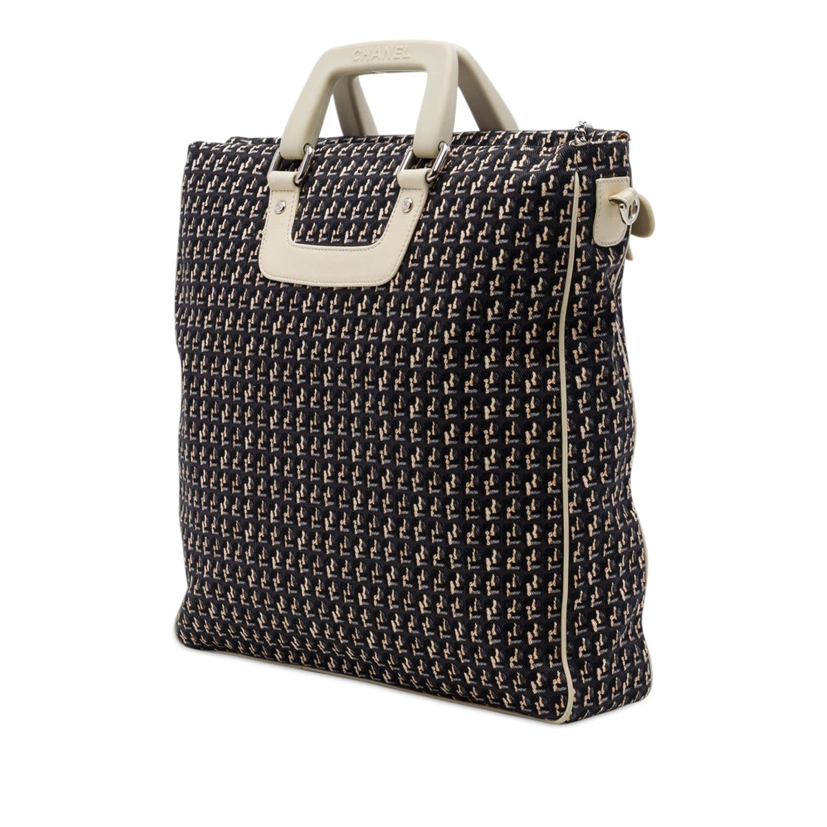 Chanel CC Canvas Clover Vertical Tote Bag - Black