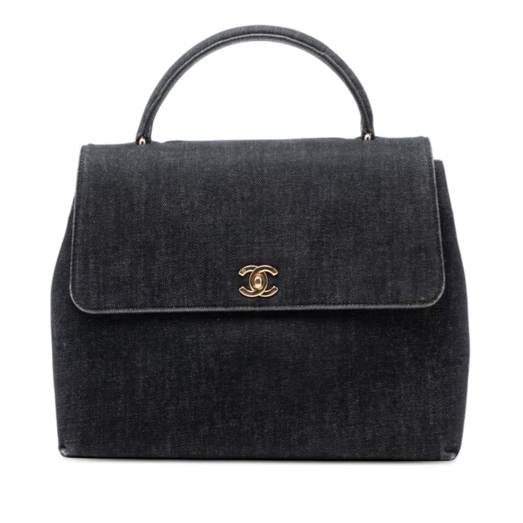 Chanel CC Denim Kelly Top Handle Bag - Black