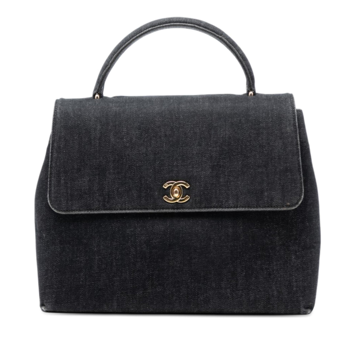 Chanel CC Denim Kelly Top Handle Bag - Black