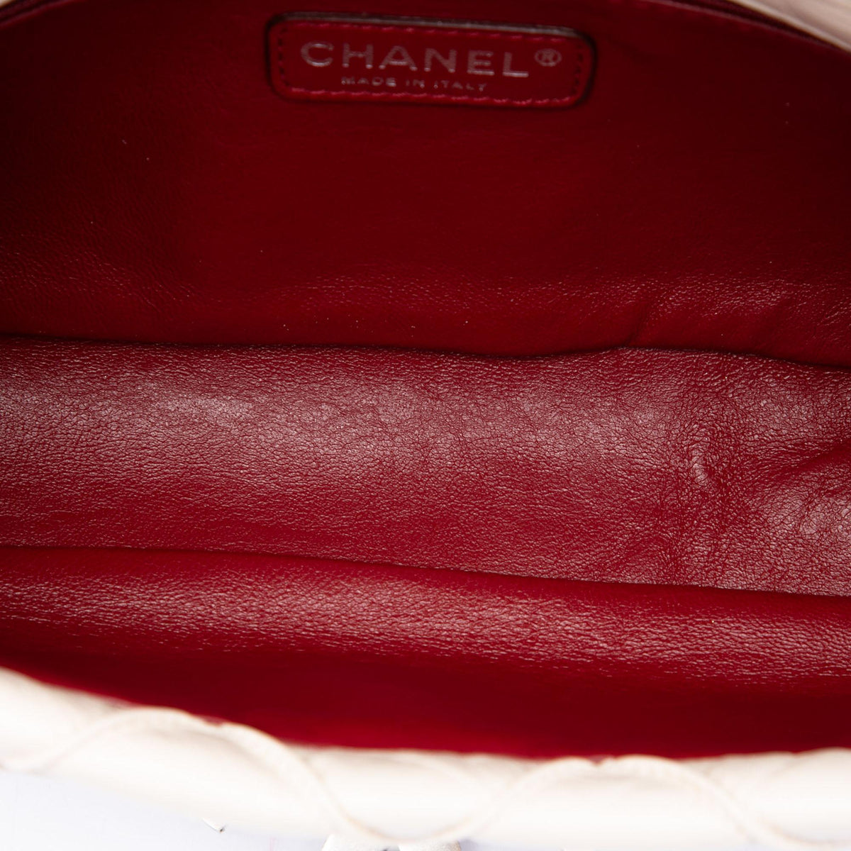 Chanel CC Double Stitch Lambskin Single Flap Shoulder Bag - White