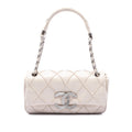 Chanel CC Double Stitch Lambskin Single Flap Shoulder Bag - White