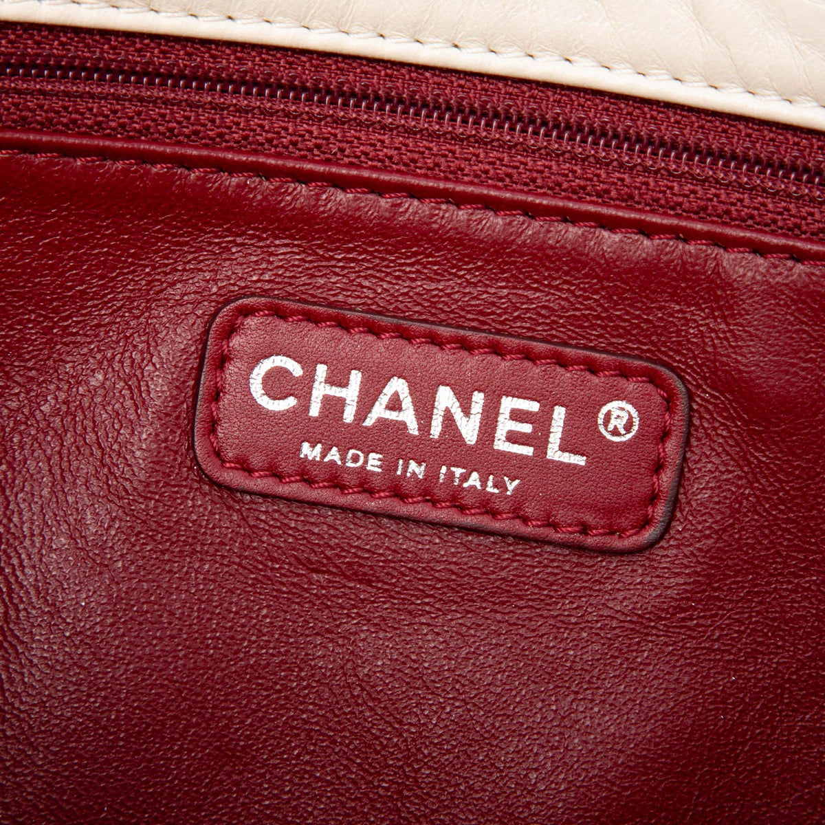 Chanel CC Double Stitch Lambskin Single Flap Shoulder Bag - White
