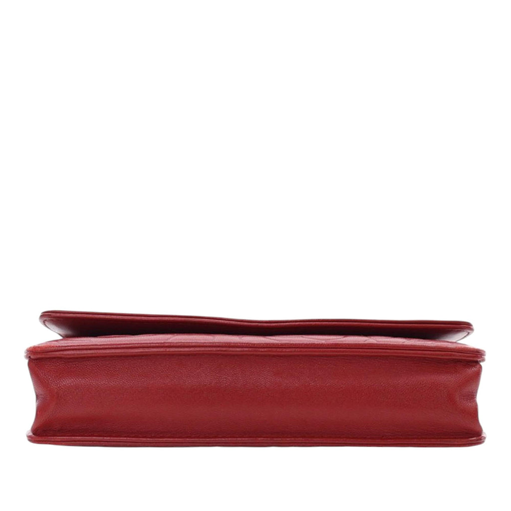 Chanel CC Embossed Lambskin Camellia Wallet on Chain - Red