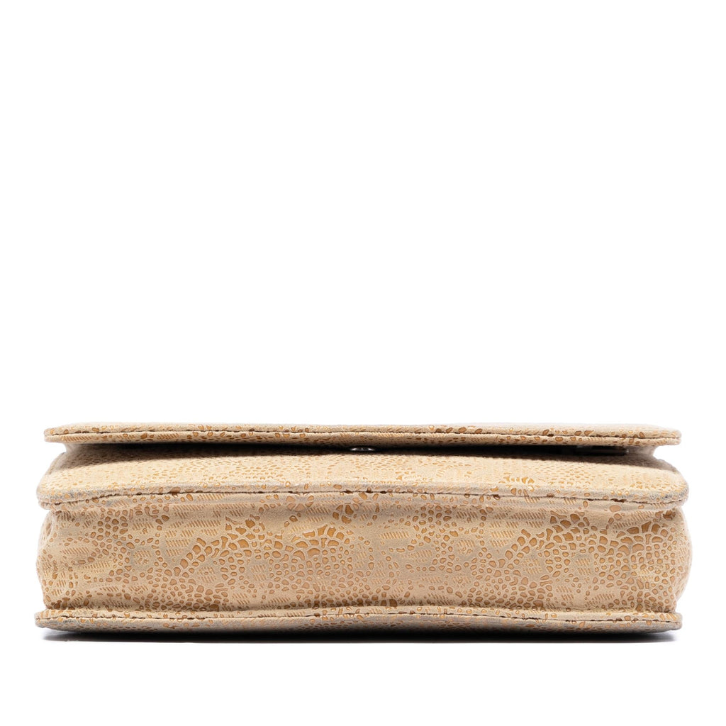 Chanel CC Lace Overlay Goatskin Wallet on Chain - Beige