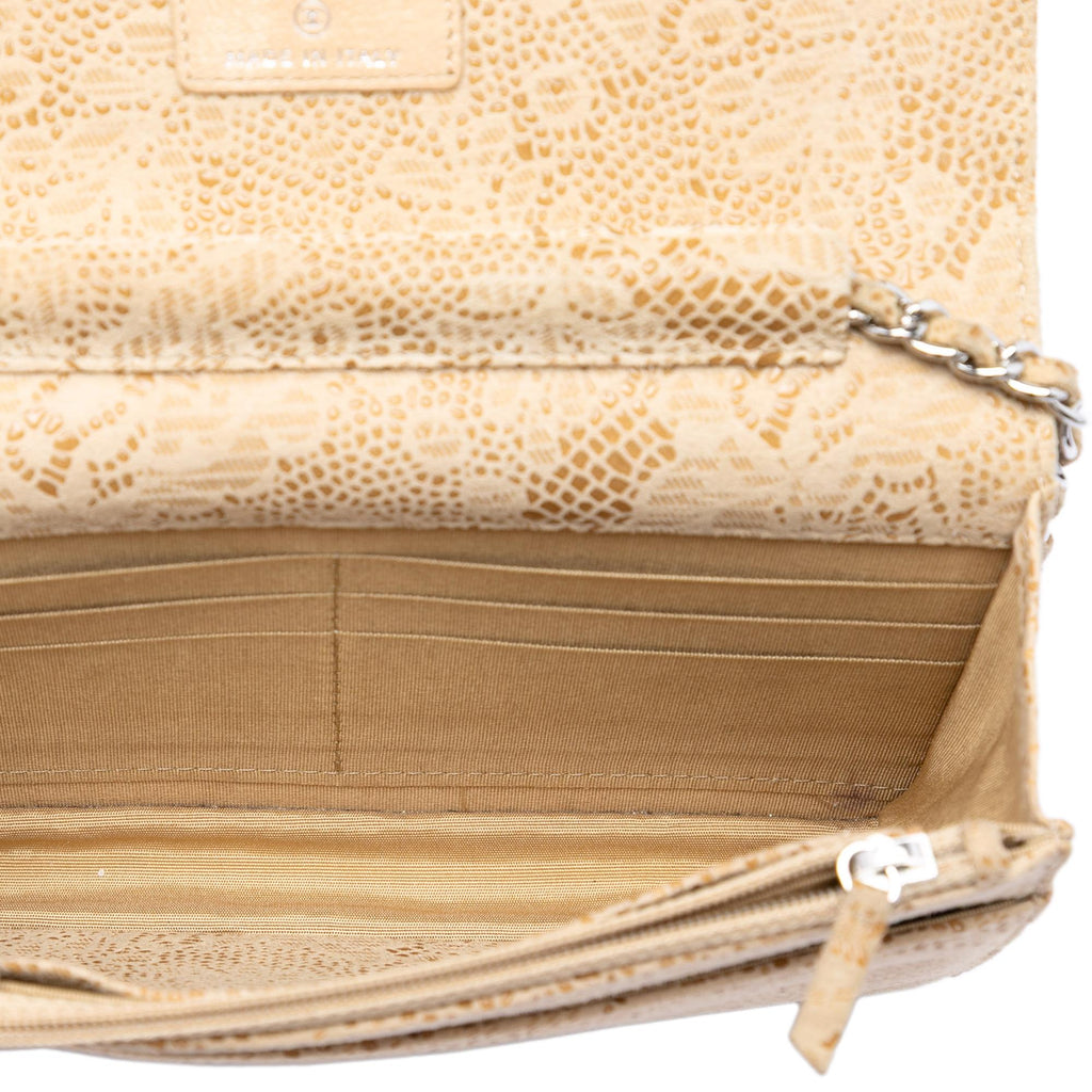 Chanel CC Lace Overlay Goatskin Wallet on Chain - Beige