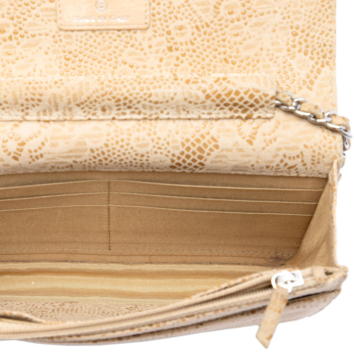 Chanel CC Lace Overlay Goatskin Wallet on Chain - Beige