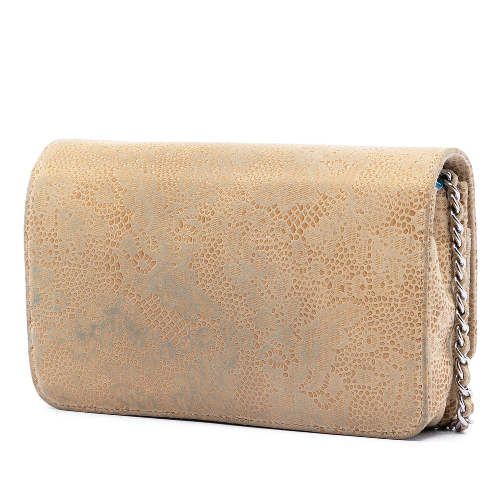 Chanel CC Lace Overlay Goatskin Wallet on Chain - Beige