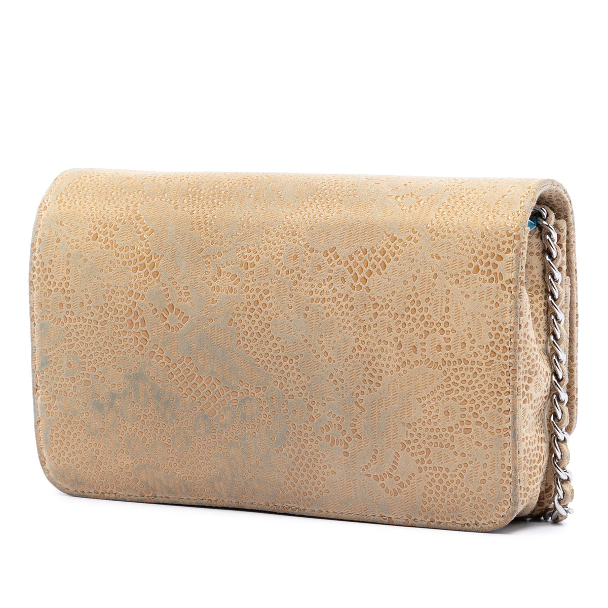 Chanel CC Lace Overlay Goatskin Wallet on Chain - Beige