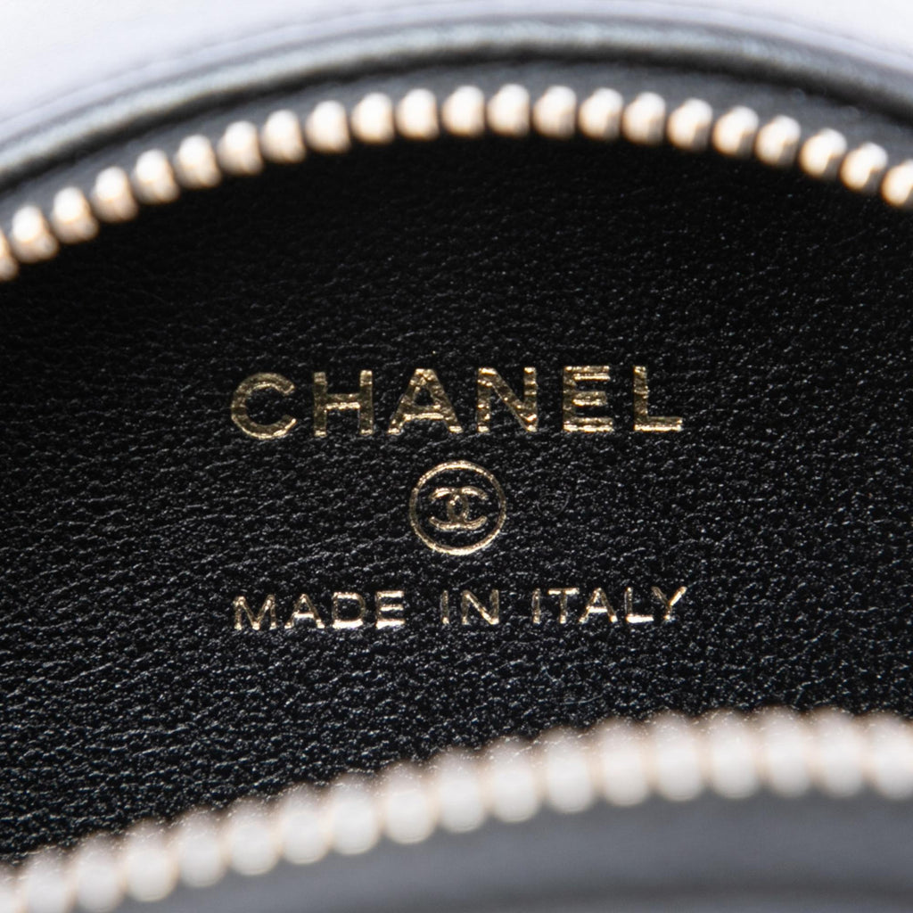 Chanel CC Lambskin and Metal Camellia Round Clutch with Chain - Black