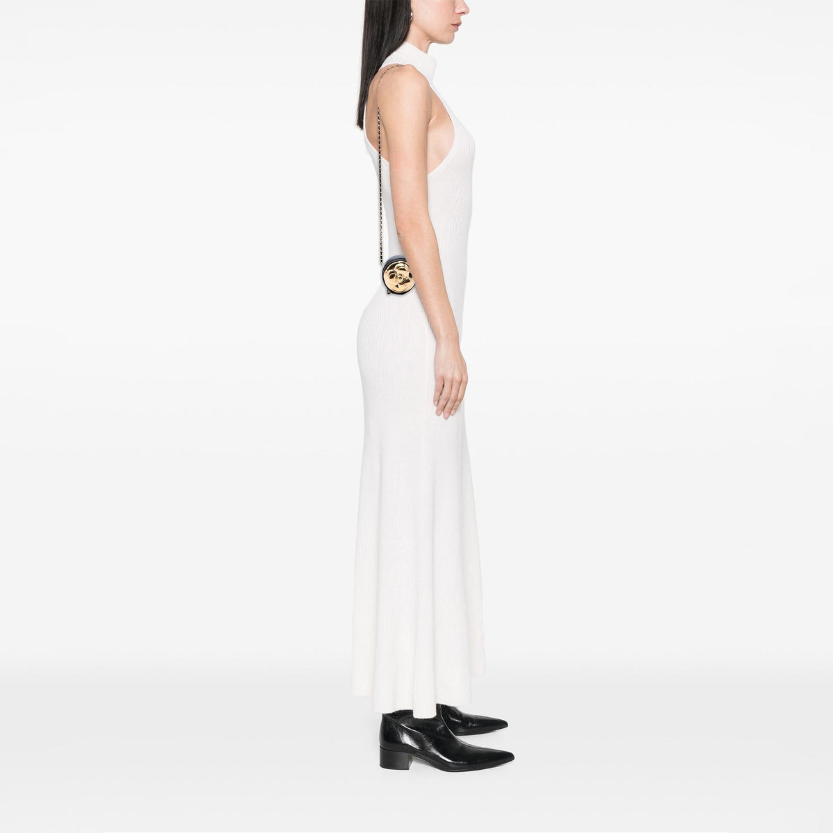 Chanel CC Lambskin and Metal Camellia Round Clutch with Chain - Black