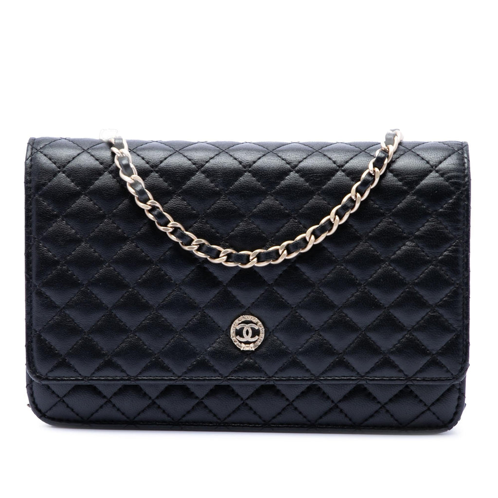 Chanel CC Microquilted Lambskin Wallet on Chain - Black