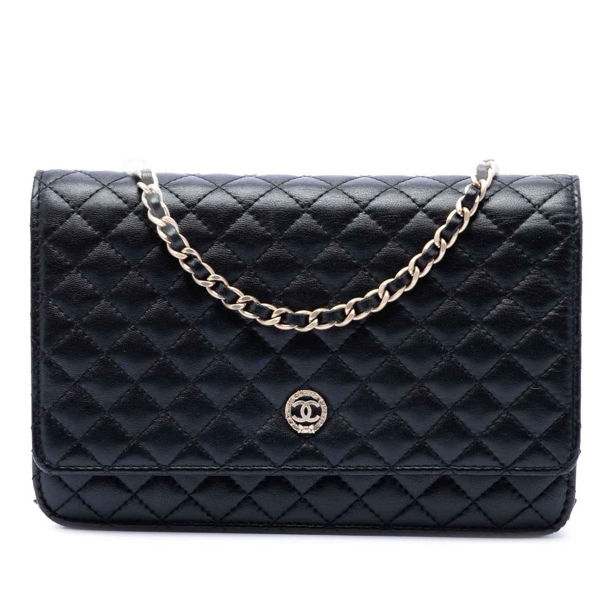 Chanel CC Microquilted Lambskin Wallet on Chain - Black