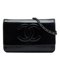 Chanel CC Patent Caviar Wallet on Chain - Black